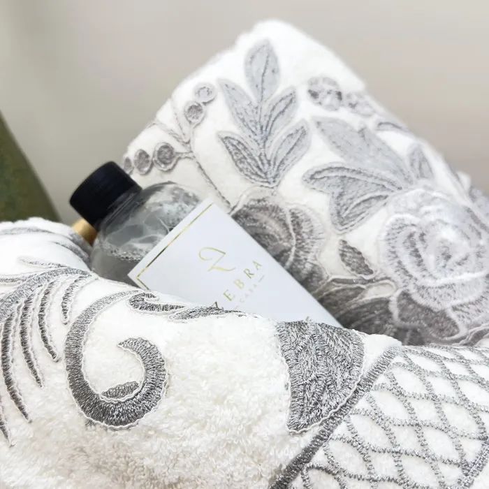 Flora Kokulu Havlu Seti / Gri - 4