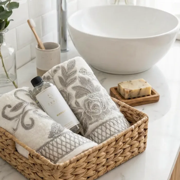 Flora Kokulu Havlu Seti / Gri - 1