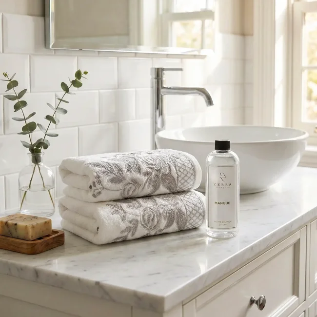 Flora Kokulu Havlu Seti / Gri - Zebra Casa (1)