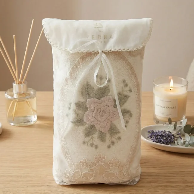 Floransa Çeyizlik Keseli Havlu / Krem - 2