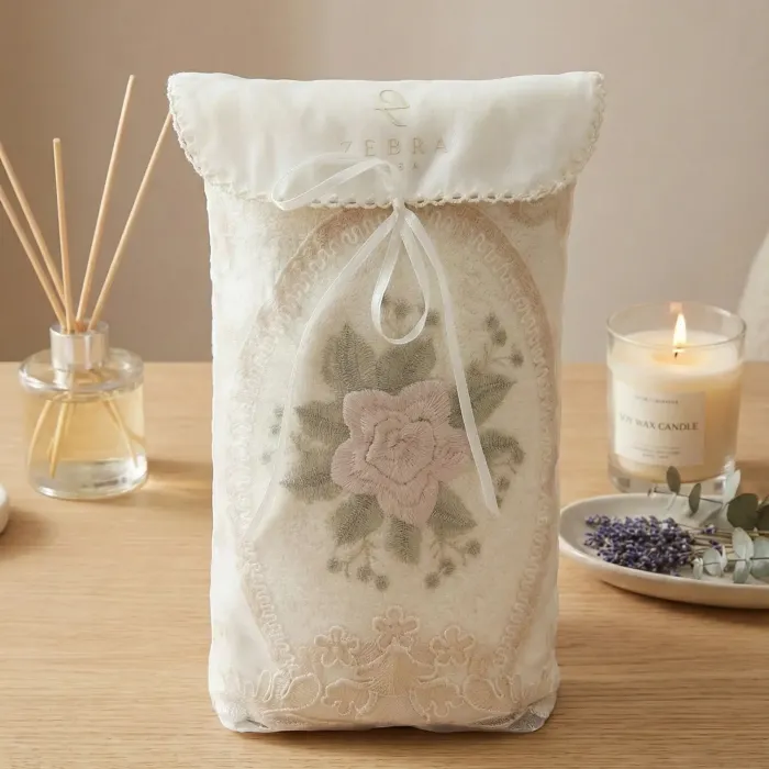 Floransa Çeyizlik Keseli Havlu / Krem - 2