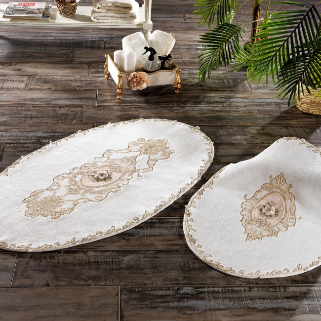 Floransa İkili Oval Paspas Takımı Krem - 1