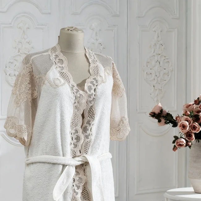 Floransa Kadın Balayı Bornoz Seti / Krem - 3