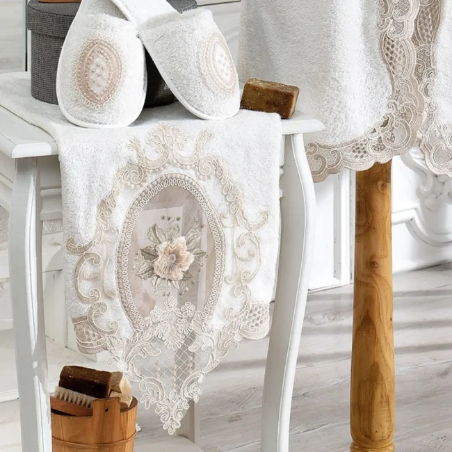 Floransa Kadın Balayı Bornoz Seti / Krem - 5