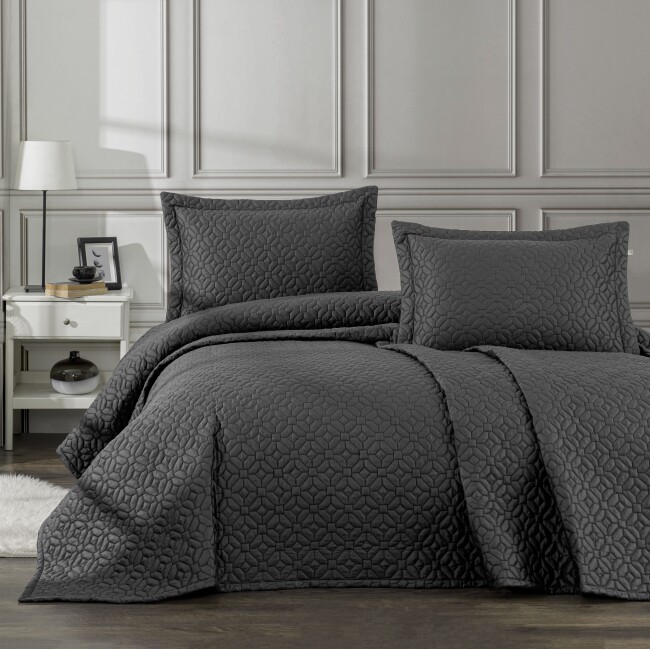 Frezya Çift Kişilik Yatak Örtüsü Takımı / Antrasit - Zebra Casa