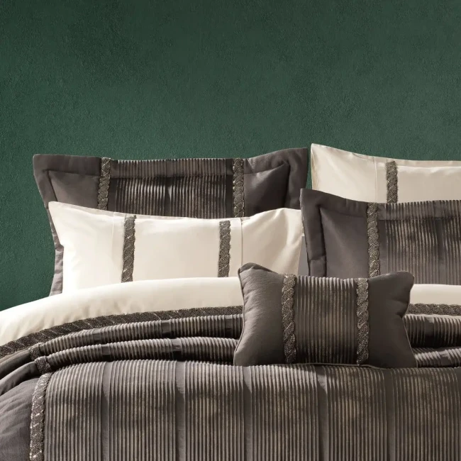 Grace 10 Parça Çeyiz Yatak Seti / Antrasit - Zebra Casa (1)