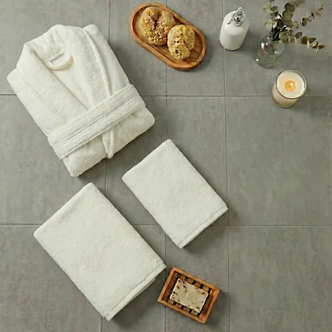 Grace 6 Parça Bambu Aile Bornoz Seti / Krem - 2