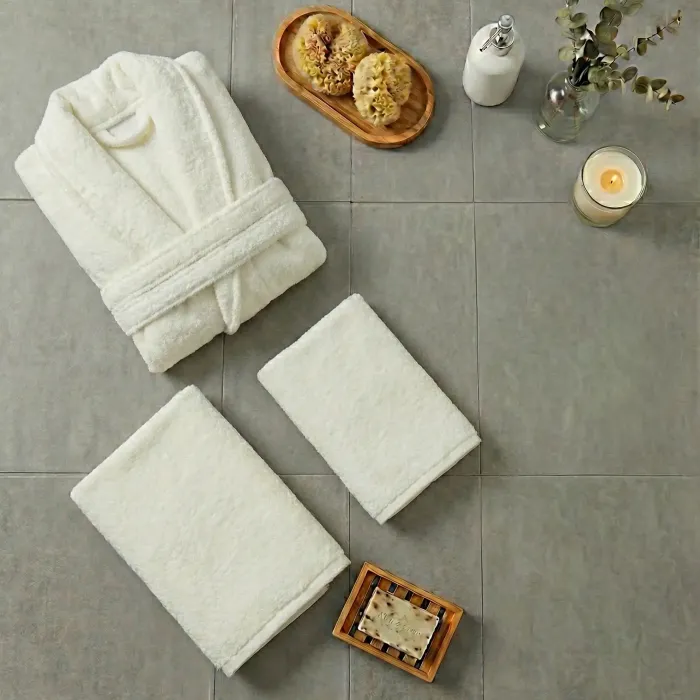 Grace 6 Parça Bambu Aile Bornoz Seti / Krem - 2