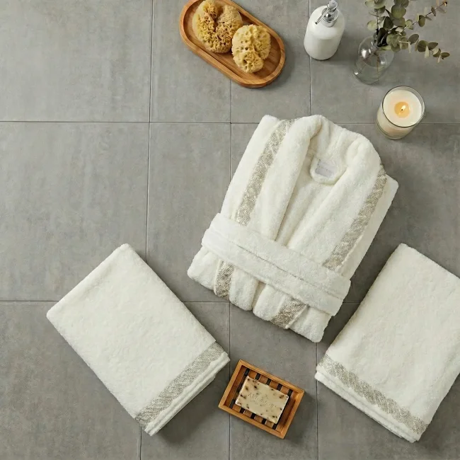 Grace 6 Parça Bambu Aile Bornoz Seti / Krem - 1