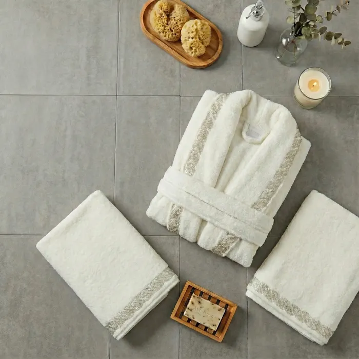 Grace 6 Parça Bambu Aile Bornoz Seti / Krem - 1