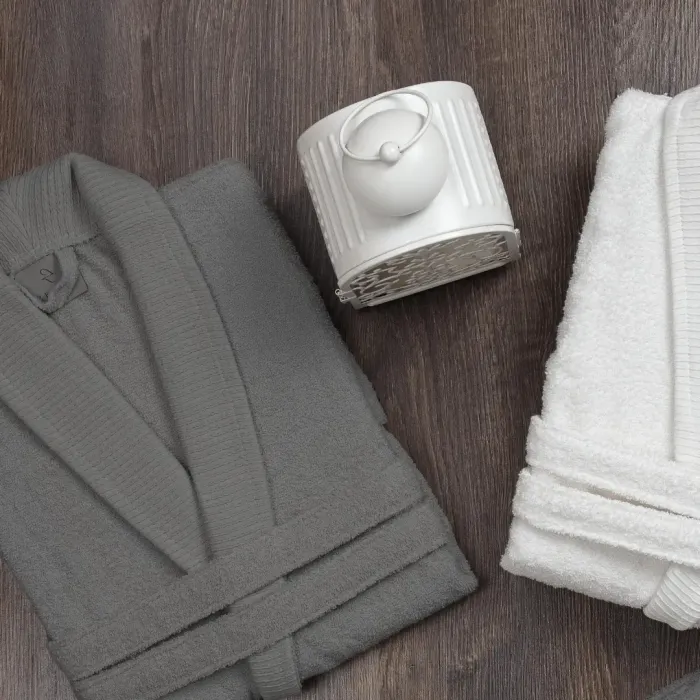 Hera 6 Parça Pamuk Aile Bornoz Seti Krem/Antrasit - 5