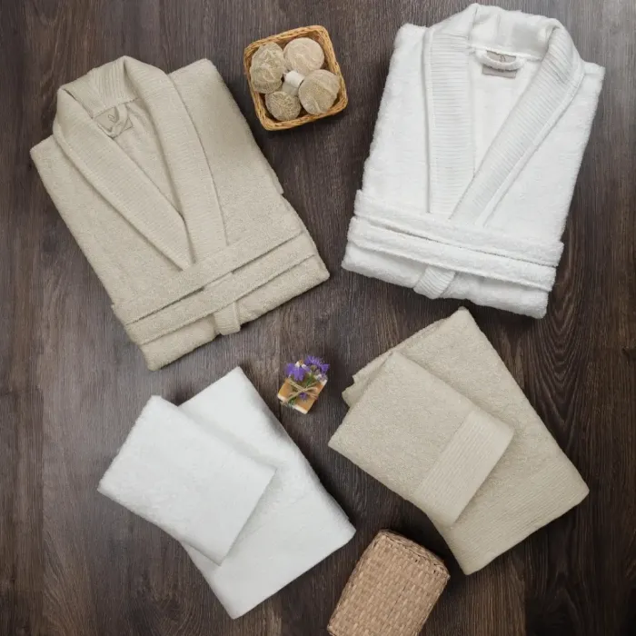 Hera 6 Parça Pamuk Aile Bornoz Seti Krem / Bej - 1