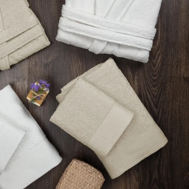 Hera 6 Parça Pamuk Aile Bornoz Seti Krem / Bej - Zebra Casa (1)