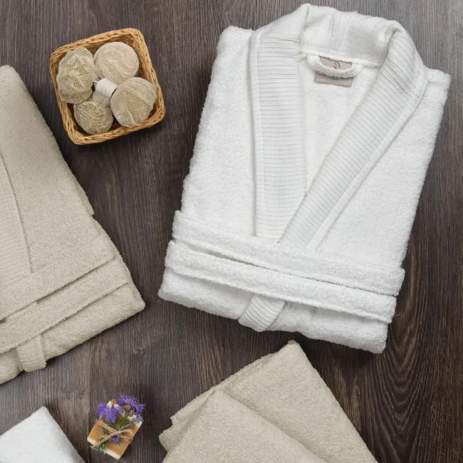 Hera 6 Parça Pamuk Aile Bornoz Seti Krem / Bej - 3