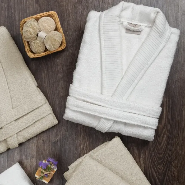 Hera 6 Parça Pamuk Aile Bornoz Seti Krem / Bej - 3