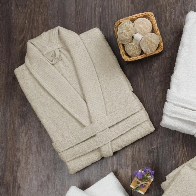 Hera 6 Parça Pamuk Aile Bornoz Seti Krem / Bej - 5