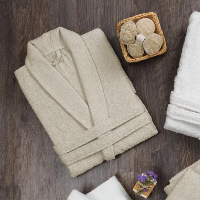 Hera 6 Parça Pamuk Aile Bornoz Seti Krem / Bej - 5