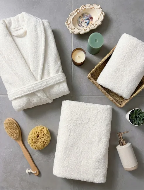 Holly 6 Parça Bambu Aile Bornoz Seti / Krem - 3