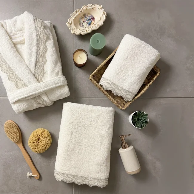 Holly 6 Parça Bambu Aile Bornoz Seti / Krem - 1