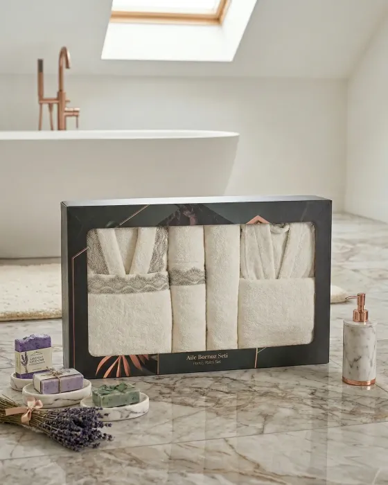 Holly 6 Parça Bambu Aile Bornoz Seti / Krem - 4