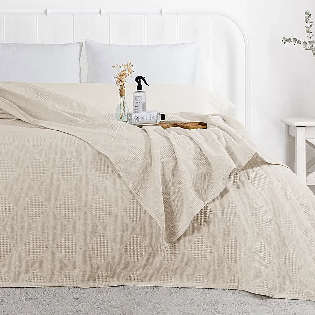 Jakar Tek Kişilik Pamuk Pike / Krem ve 400 ml Oda Kokusu - Zebra Casa