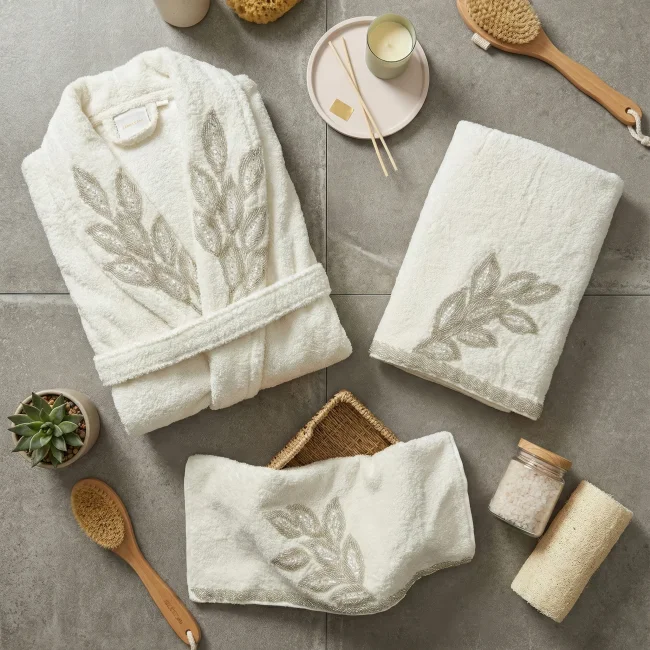 Karen 6 Parça Bambu Aile Bornoz Seti / Krem - Antrasit - 1