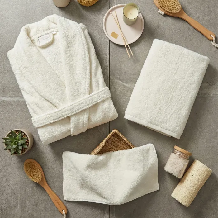 Karen 6 Parça Bambu Aile Bornoz Seti / Krem - Antrasit - 4