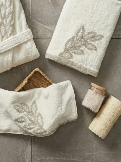 Karen 6 Parça Bambu Aile Bornoz Seti / Krem - Antrasit - 5