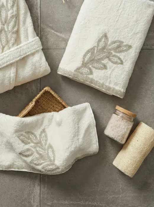 Karen 6 Parça Bambu Aile Bornoz Seti / Krem - Antrasit - 5