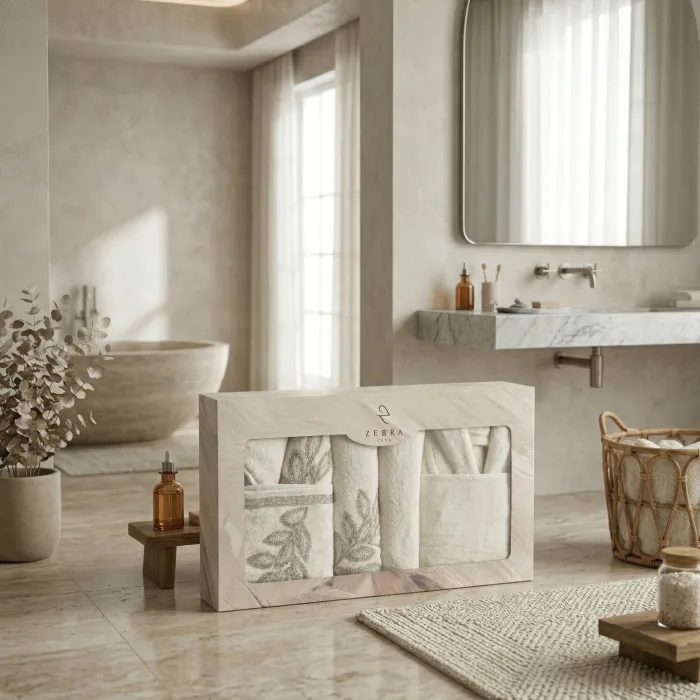 Karen 6 Parça Bambu Aile Bornoz Seti / Krem - Antrasit - 6