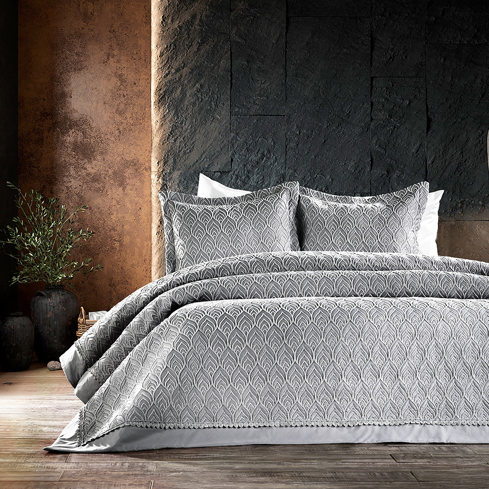 Zebra Casa - Leaf Bedspread Set / Grey
