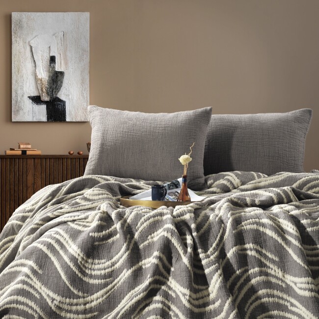 Mabelle Çift Kişilik Yatak Örtüsü Takımı / Gri - Zebra Casa (1)