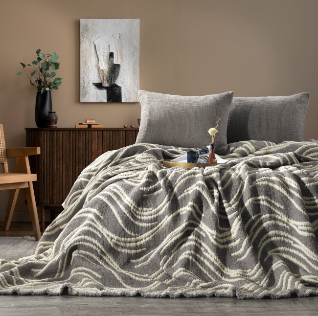 Mabelle Çift Kişilik Yatak Örtüsü Takımı / Gri - Zebra Casa