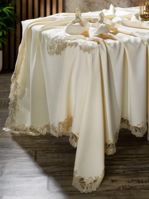 Marsilya Masa Örtüsü Takımı / Bej - Zebra Casa (1)