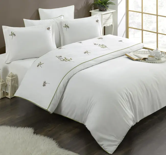 Merida Çift Kişilik Pamuk Saten Nakışlı Nevresim Takımı / BEJ