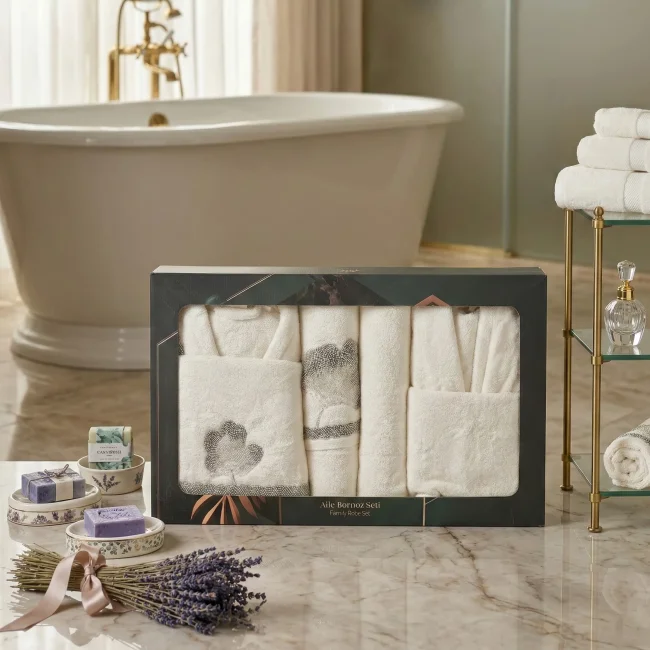 Mila 6 Parça Bambu Aile Bornoz Seti / Krem - Antrasit - 5