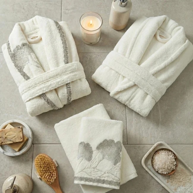 Mila 6 Parça Bambu Aile Bornoz Seti / Krem - Antrasit - 2