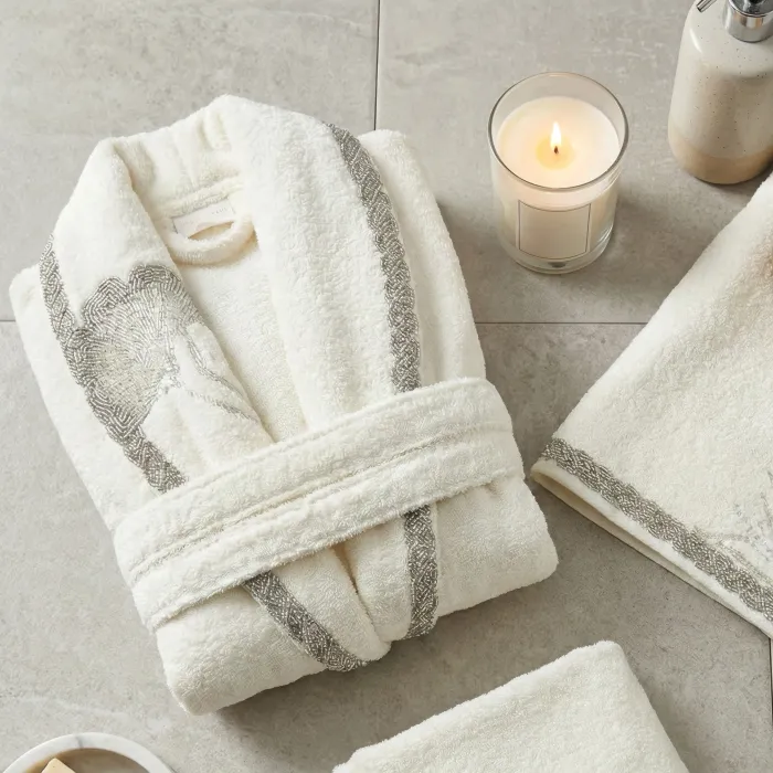 Mila 6 Parça Bambu Aile Bornoz Seti / Krem - Antrasit - 3