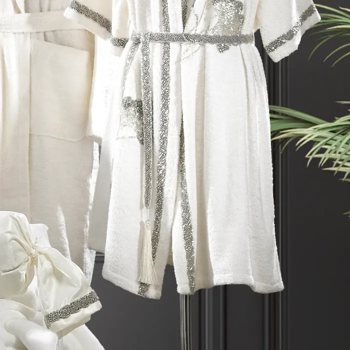 Mila Kadın Balayı Bornoz Seti/Krem - 3