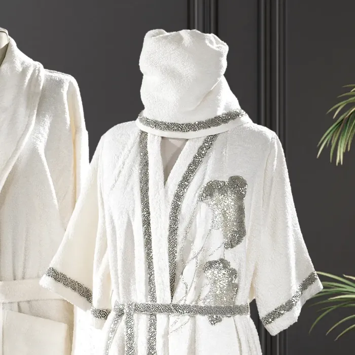 Mila Kadın Balayı Bornoz Seti/Krem - 2