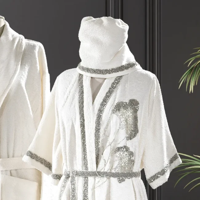 Mila Kadın Balayı Bornoz Seti/Krem - Zebra Casa (1)