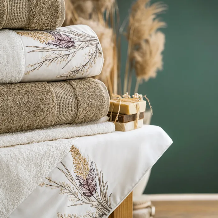 Myra 6 Parça Pamuk Nakışlı Aile Bornoz Seti - 6