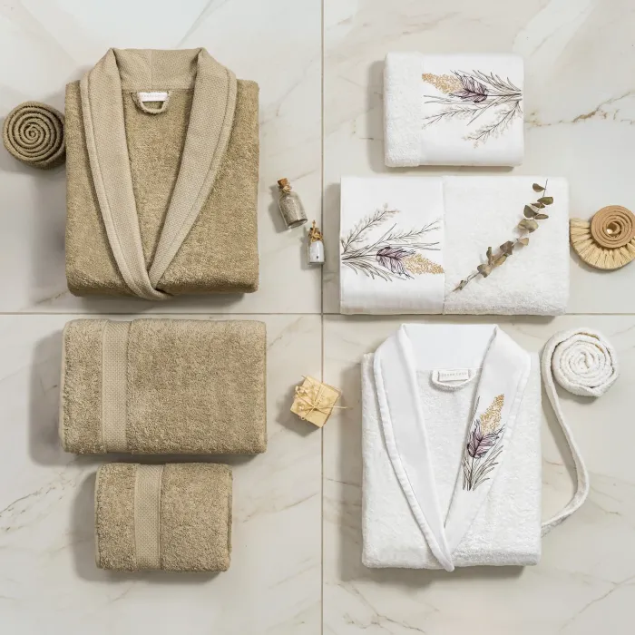 Myra 6 Parça Pamuk Nakışlı Aile Bornoz Seti - 4