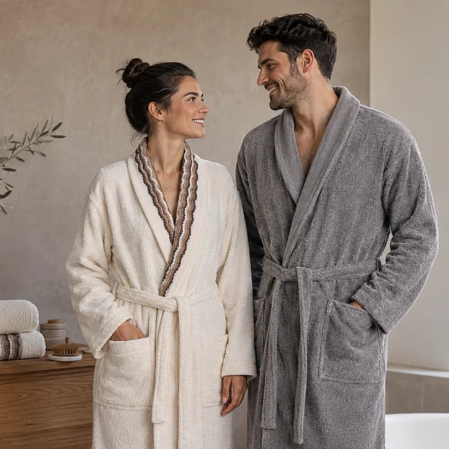 Nuvia 6 Parça Jakarlı Aile Bornoz Seti / Krem-Gri - Zebra Casa