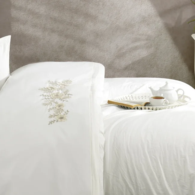 Perge Çift Kişilik Nakışlı Naturel Nevresim Takımı / Bej - Zebra Casa (1)