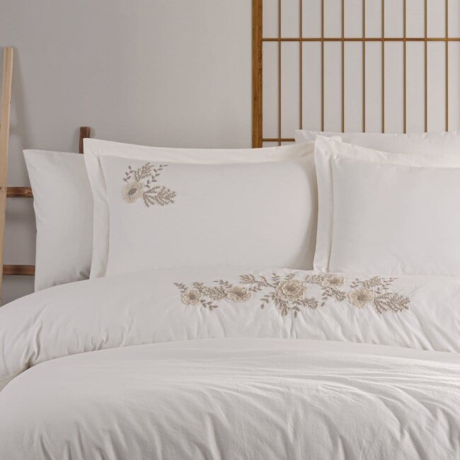 Perge Çift Kişilik Nakışlı Naturel Nevresim Takımı - Zebra Casa (1)