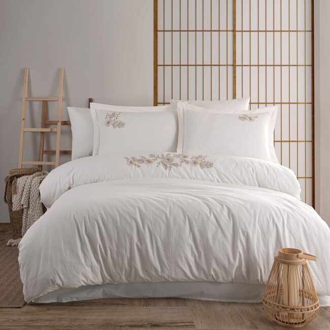 Perge Çift Kişilik Nakışlı Naturel Nevresim Takımı - Zebra Casa