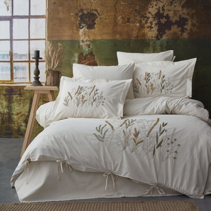 Phaselis Çift Kişilik Nakışlı Naturel Nevresim Takımı  - 1