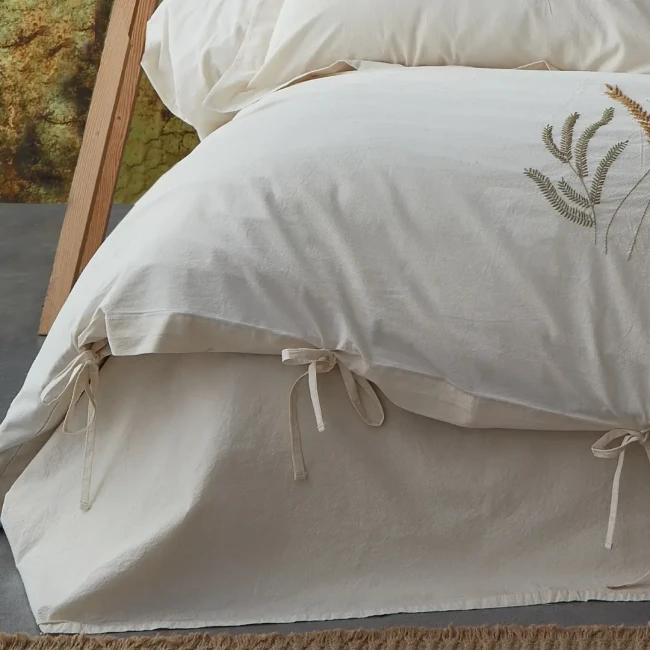 Phaselis Çift Kişilik Nakışlı Naturel Nevresim Takımı  - 5