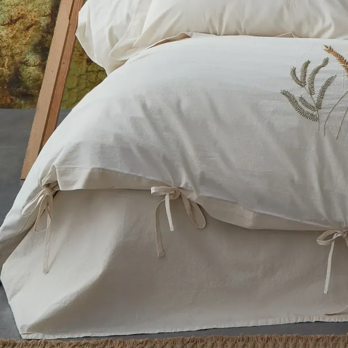 Phaselis Çift Kişilik Nakışlı Naturel Nevresim Takımı  - 5